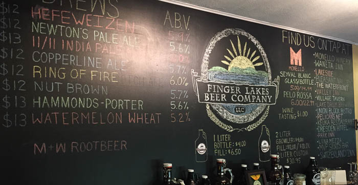 Finger Lakes Beer Company tasting menu