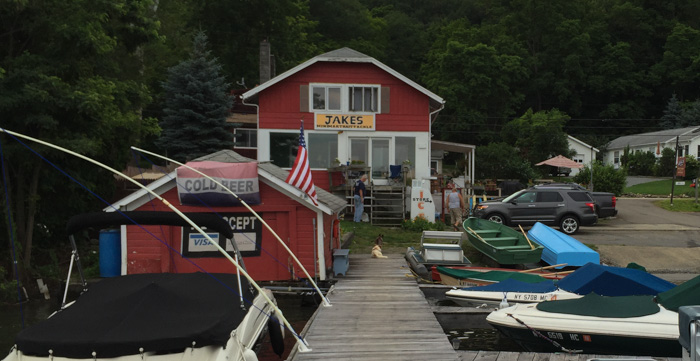 View of Jake's from the end of their dock