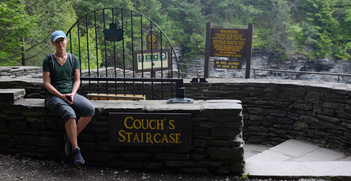 Julie at the upper entrance to Couch's Staircase in Watkins Glen