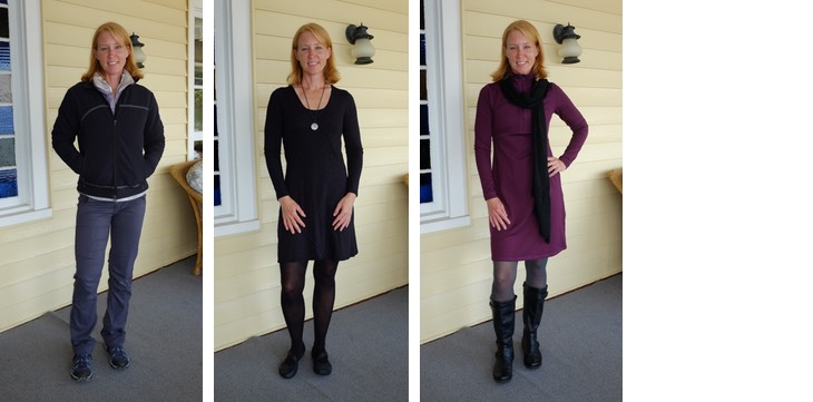 Here's the rest of my clothing for Ireland. The left photo shows my final layer, although I am bringing rain pants and rain shell. The photos to the right show the travel dresses and different shoes/boots.