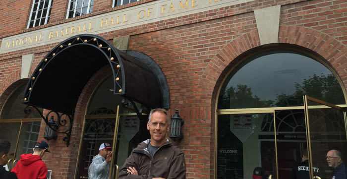 Chris in front of the National Baseball Hall of Fame and Museum