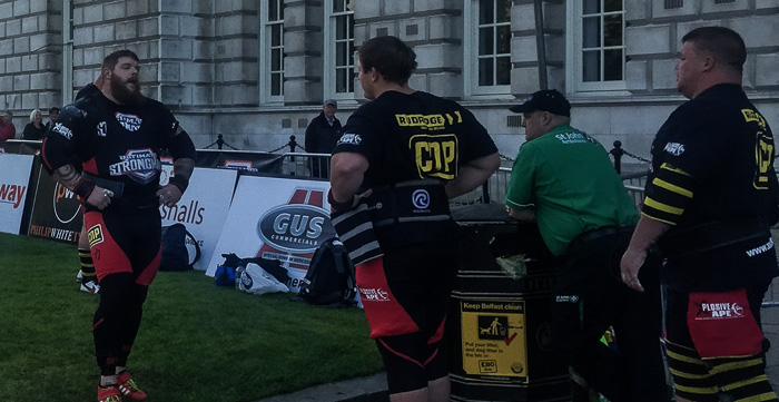 A few of the contestants in the strongman competition in front of Belfast City Hall