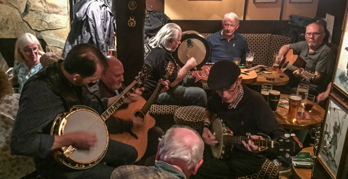 The talented musicians play trad Irish music in the Fountain Bar in Belfast