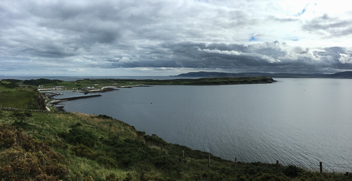 View of Church Bay on Rathlin Island. Fair Head is in the distance.