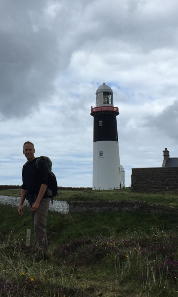 Chris at the East Lighthouse where Marconi sent a wireless message to Ballycastle