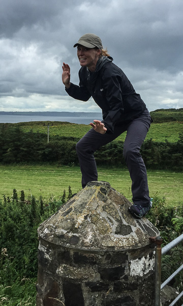 Legend has it that Rathlin Island fairies were nimble enough to dance on the pointed tops of the island's iconic round pillars. Julie...not so much!