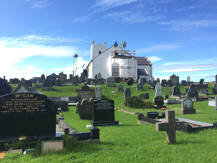 Ballintoy Church during filming of "Lost City of Z"