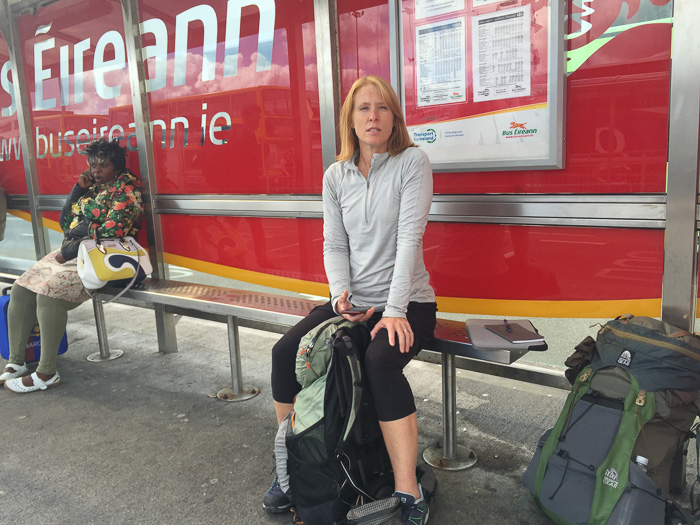 Julie waiting for bus from Dublin to Drogheda