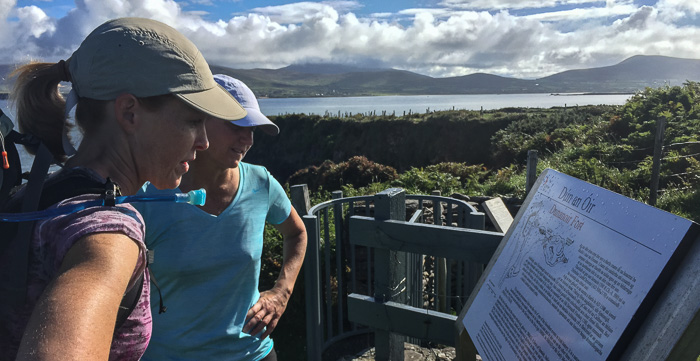 Julie and Karen reading up on Dun an Oir