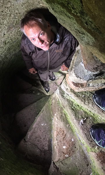 Chris in the tower stairwell at Kilfane Church. Note that the stairs spiral the wrong way! 