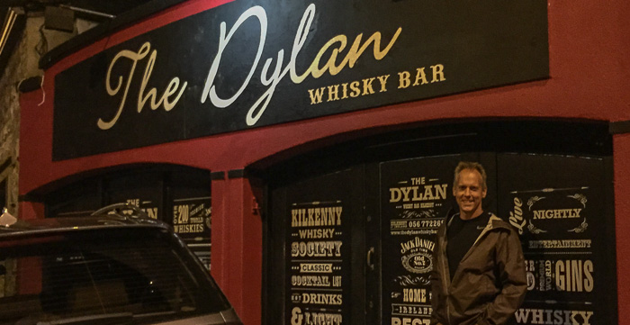 Chris outside The Dylan Whisky Bar. Note that this is actually the back - you can't get in here!