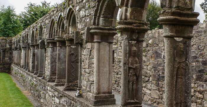 The magnificent cloister with stone carvings at Jerpoint Abbey