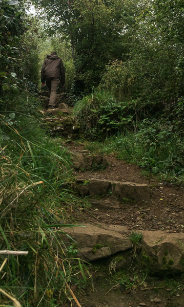 Chris on his way up the 110 stone steps at Lough Gur