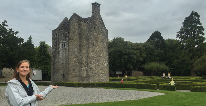 Karen at Ashtown Castle in Pheonix Park. The shrubbery isn't just a fun maze - it outlines the footprint of demolished buildings that once surrounded the tower house.