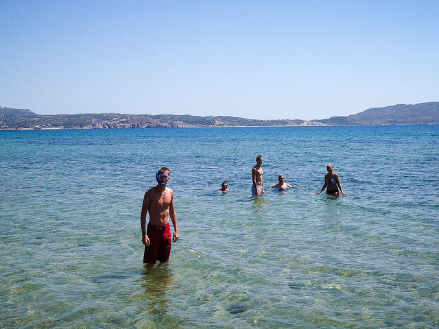 Taking a dip near Milos harbour