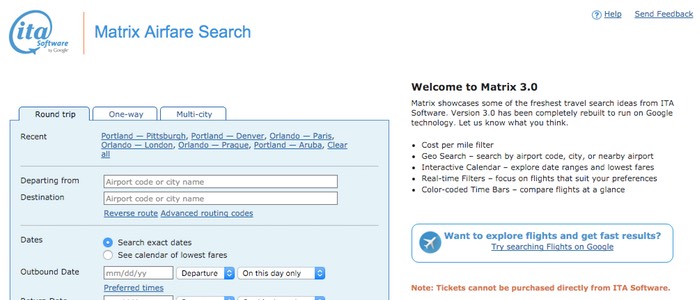 My new favorite airfare search tool: ITA Matrix