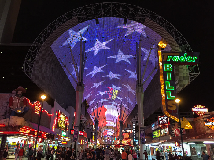 The patriotic light show during the Fremont Street Experience