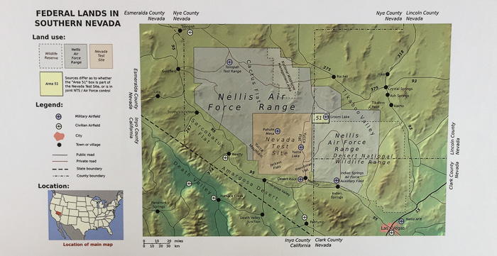 Map showing the location of the infamous Area 51 