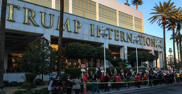 Picketers in front of our hotel, the Trump International