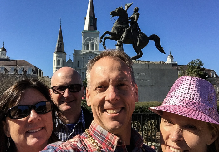 The gang in Jackson Square on our final day in New Orleans. Note my spiffy hat - Chris caught it for me in the Endymion parade!