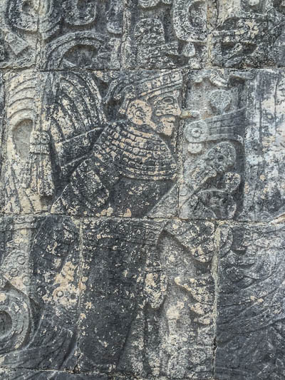 A stone carving on the Ball Court at Chichén Itzá