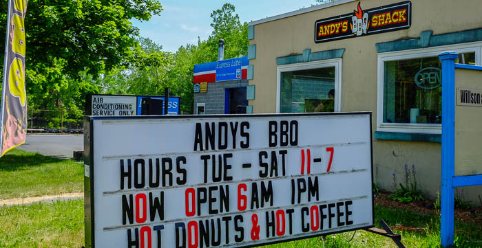 The hours at Andy's BBQ Shack.