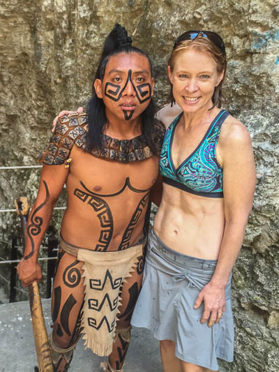 Julie with a Mayan warrior