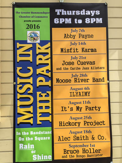 The 2016 schedule for Hammondsport's Music in the Park