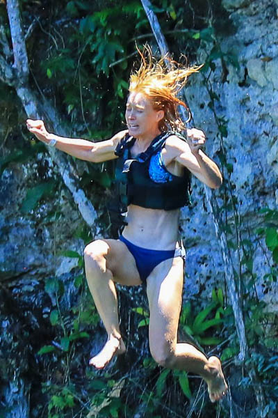 I almost chickened out on this cliff jump, and clearly regretted my decision on the way down! Photo by Jaime of Xenotes Oasis Maya.