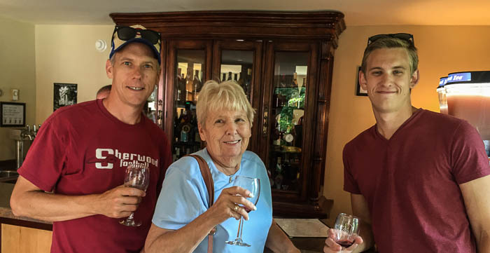 Chris, Lynne and Jacob tasting wine at Miles Wine Cellars