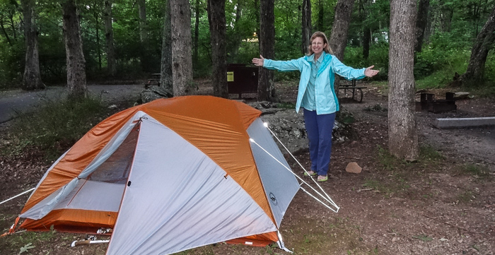 Lynn with our tent at Matthew's Arm. That's a wrap for Day #1!