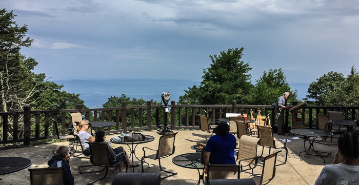 The deck at Skyland with our dulcimer musician in the lower right.