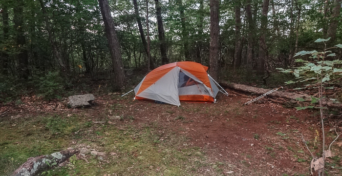 Our primitive campsite in the woods, past the South River Maintenance Hut.
