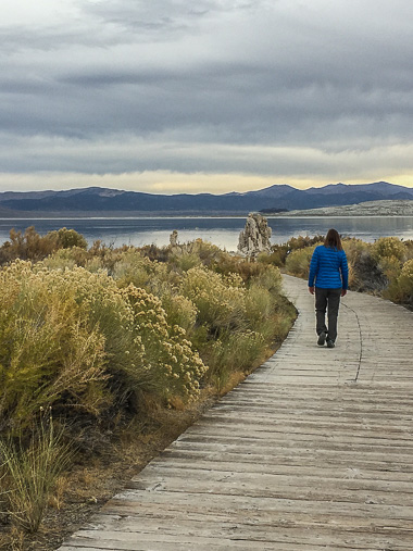 At the South Tufa Area, strolling the boardwalk down to the lake.