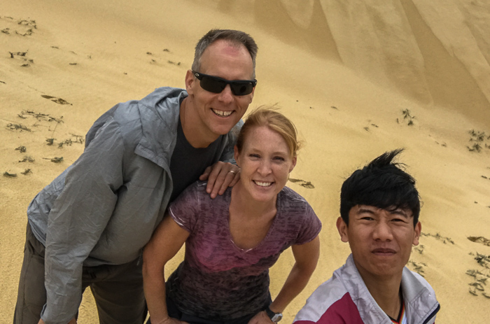At the sand dunes. Our first selfie with Sherlock :)