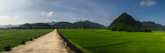 Leaving Phong Nha town. Sad to say goodbye to this gorgeous park with never-ending rice paddies surrounding rugged karst hills.