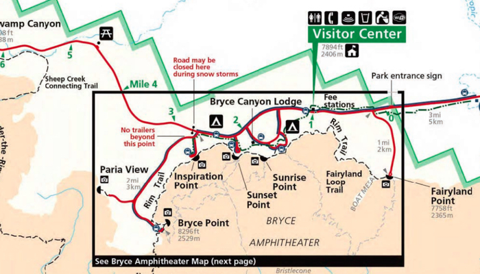 "The Box" sites at Bryce Canyon. Be sure to pick up a park newspaper - this is a small piece of their helpful map.