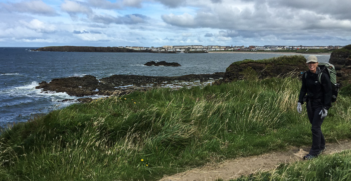 Hiking to Portstewart with Ramore Head and Portrush in the background
