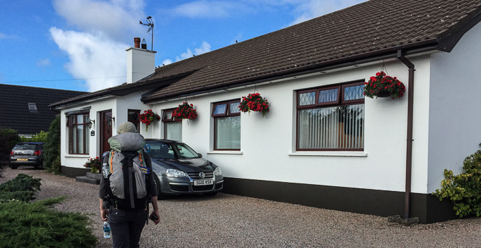 Julie approaching the lovely Cottesmore B&B in Bushmills