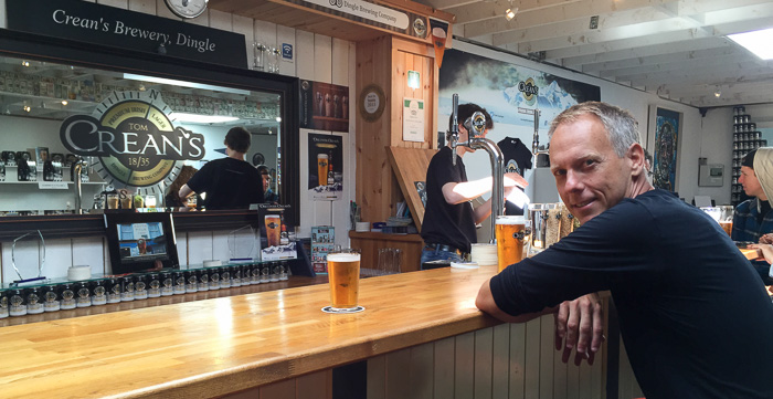 What's the first business we saw as we dropped into Dingle? The Dingle Brewery! Chris enjoyed a Tom Crean's after a long day on the trail.
