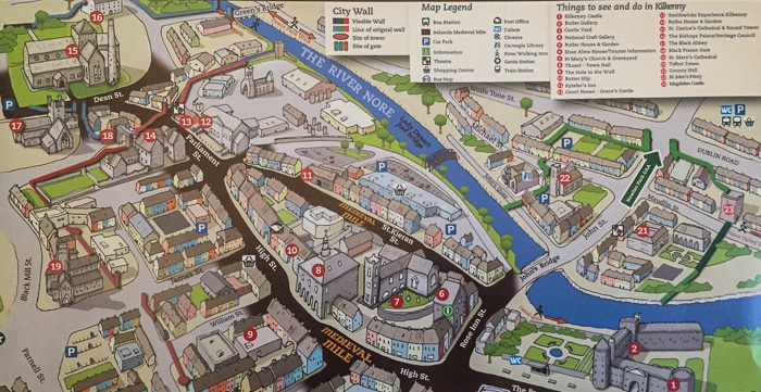 A portion of the Kilkenny sightseeing map. Descriptions of each site are on the back.