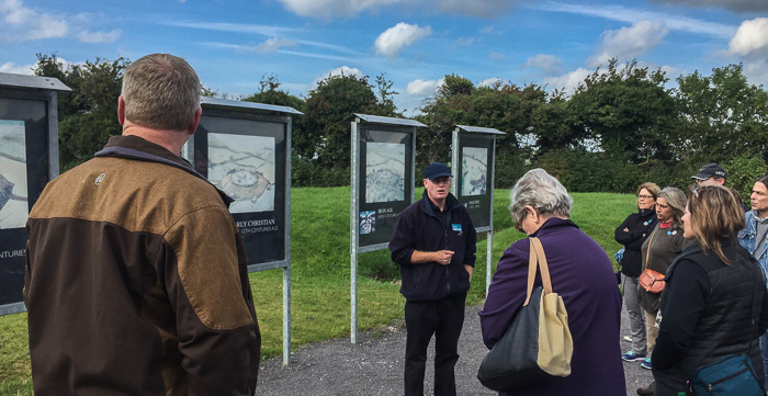 Our Knowth guide, explaining how the site has been used and re-used through the centuries.