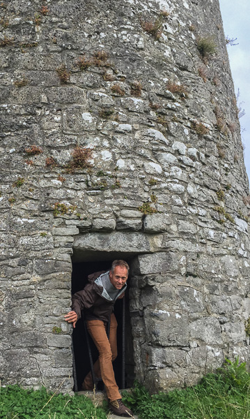 Chris exiting the dovecote at Ballybeg Priory
