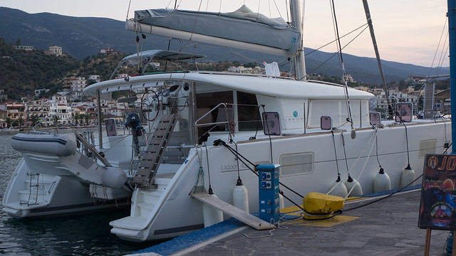 Our boat re-moored in Poros after the anchor broke free