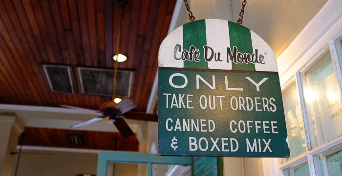 Many say that Cafe Du Monde is THE place to get a beignet, but you don't have to do take-out. David encouraged us to go in and grab a table, but don't linger since the place is always hopping!