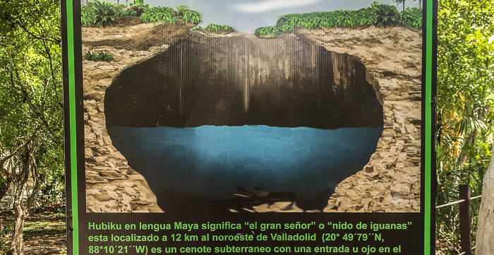 A depiction of Hubiku cenote from one of the many explanatory signs around the property
