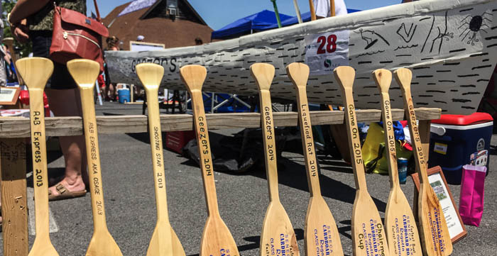 The "Geezers" canoe with award paddles. Impressive record!