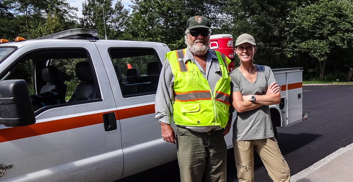 Julie and the maintenance worker who kindly offered water. See the cooler behind us?