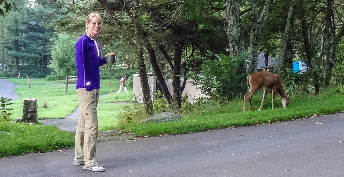 Early morning at Big Meadows. Coffee and a friendly deer - what better way to start the day?