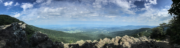 A pano at Little Stony Man. The bigger rock formations (that look like a man?) are just out of the frame, down and to the left.